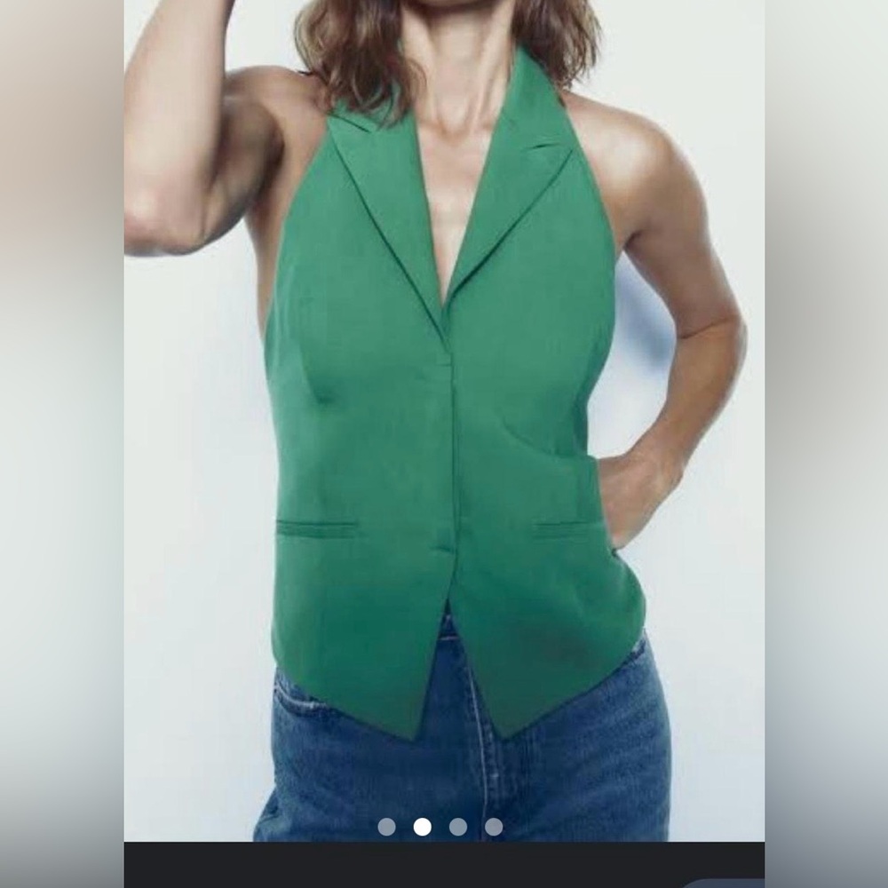 Zara Green Halter Vest Linen Blend